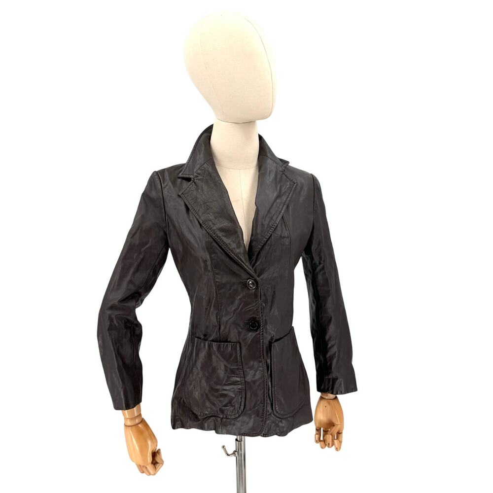 Vintage 80s Dark Brown Genuine Leather Jacket Blazer